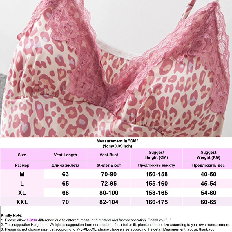 Sexy Lingerie Faux Silk Nightgowns Satin Sleepwear Women Sleeveless Nighties V-neck Nightdress Lace Bath Gown Bra Pad Leopard