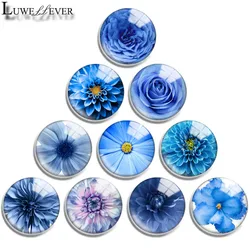 12mm 16mm 20mm 25mm 30mm 40mm 734 Blue Flower Mix Round Glass Cabochon Jewelry Finding 18mm Snap Button Charm Bracelet