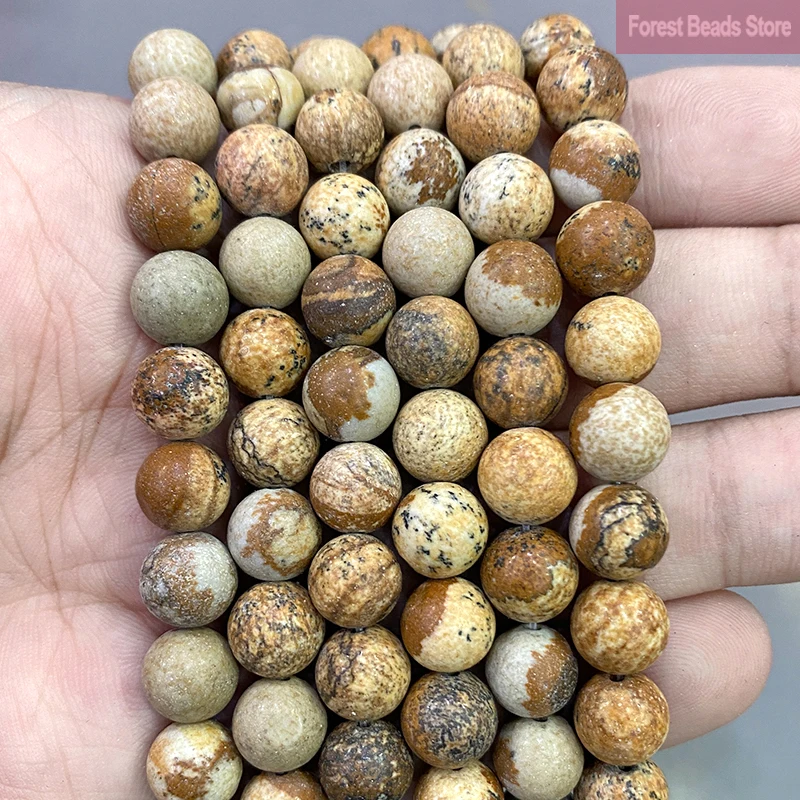 Natural Stone Picture Jaspers Round Beads DIY Bracelet Necklace Charm Beads for Jewelry Making 15