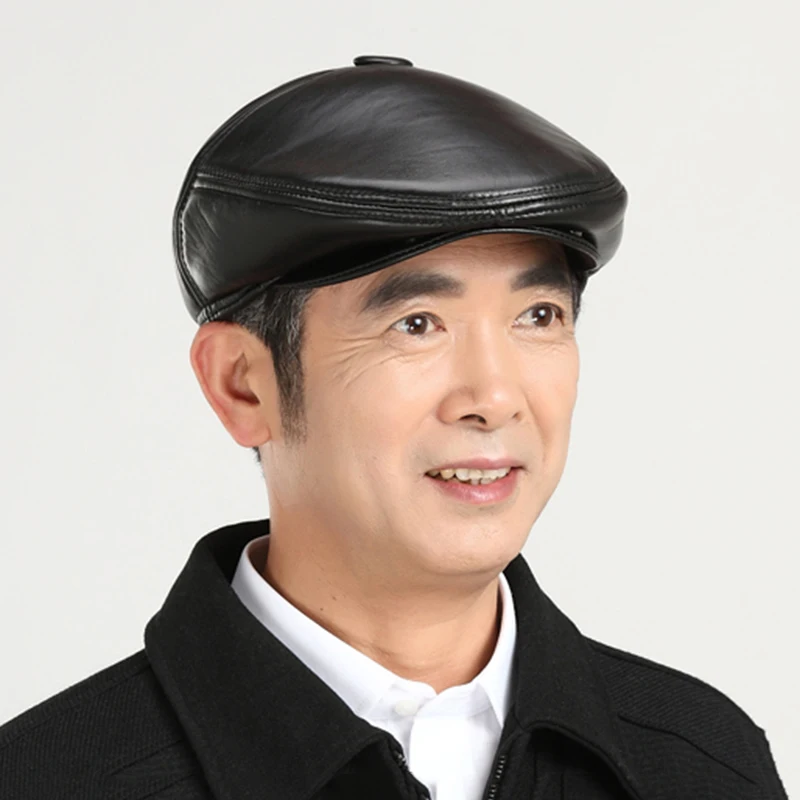 Brand New Winter Real Genuine Sheep Leather Baseball Cap Newsboy Beret Hat Winter Warm Caps Men Women With Ears Flap