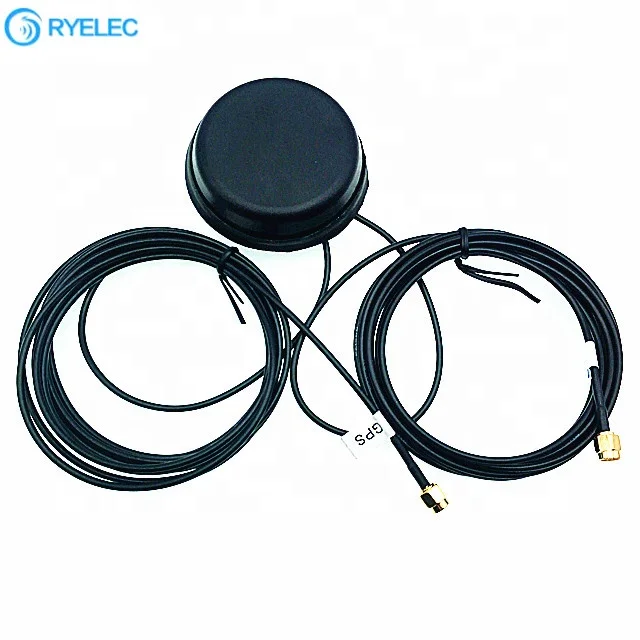 GPS+GSM Puck Combo Antenna With Rubber Pad Base To SMA Male Connectors