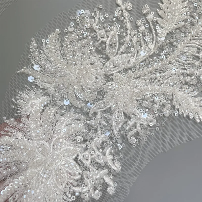 3D-Perlen-Spitzenblumen-Applikation für Braut, Hochzeitskleid, Rock, Rockzubehör, Kopfbedeckung, RS3776, 2 Stück, 1 Paar – Detail 6