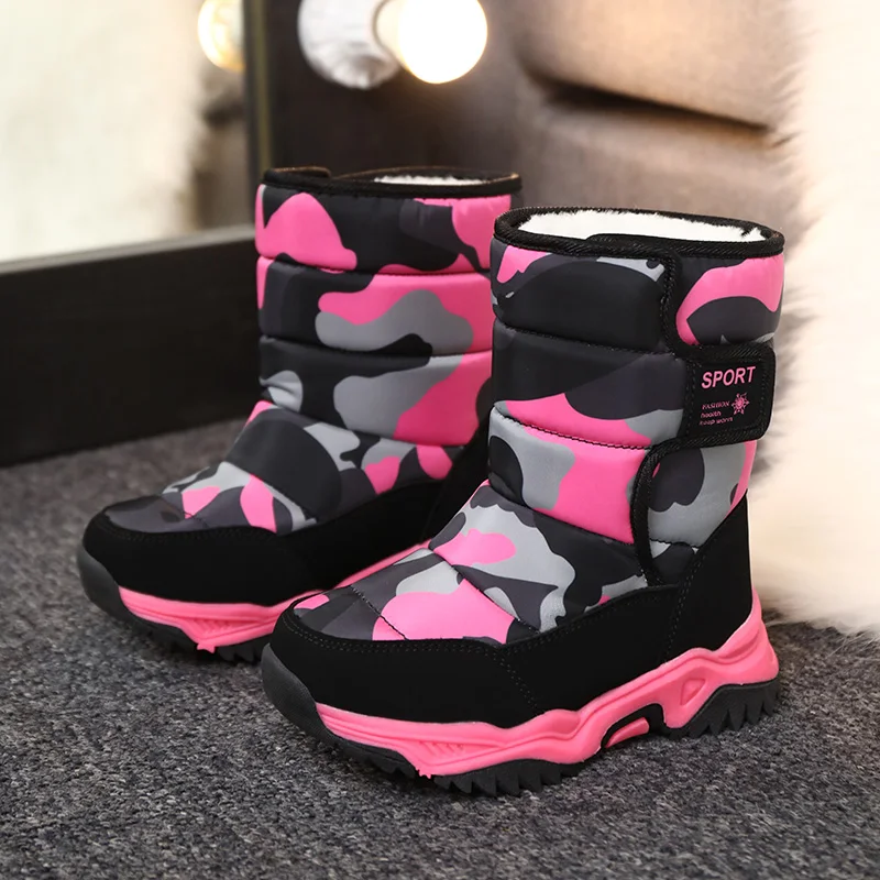 2025 New Children Boots Hook & Loop Fashion Soft Boys Snow Boots Leather Boys Ankle Boots Outdoor Fashion Sneakers Free Shipping