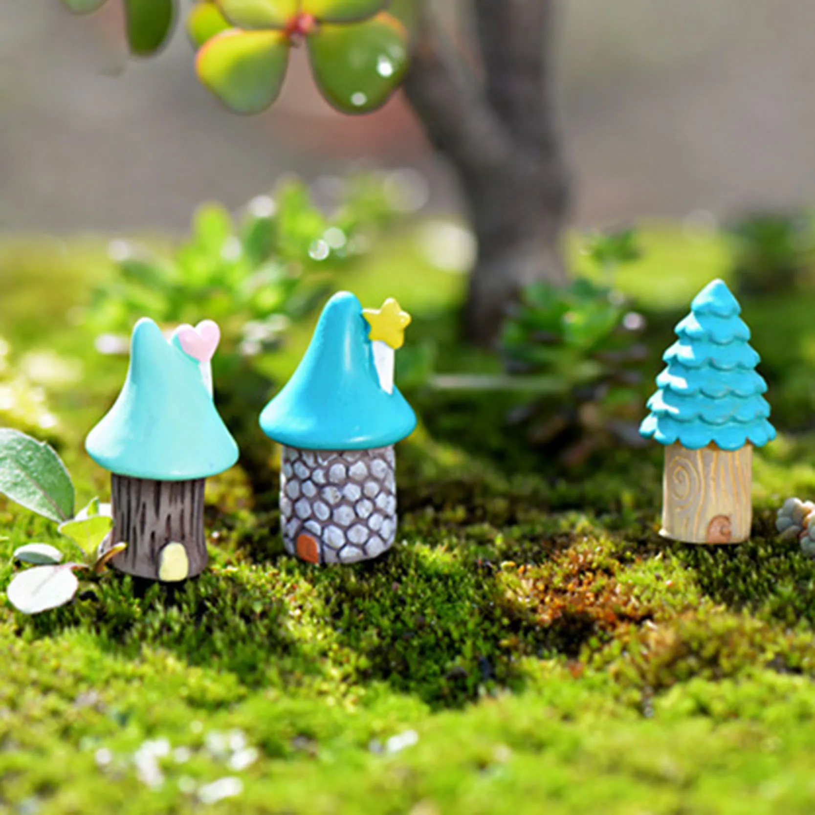 3pcs/Set Vintage Blue Mini Mushroom House Miniature Mini Craft Fairy Garden Micro Landscaping Decor Home Decoration Accessories