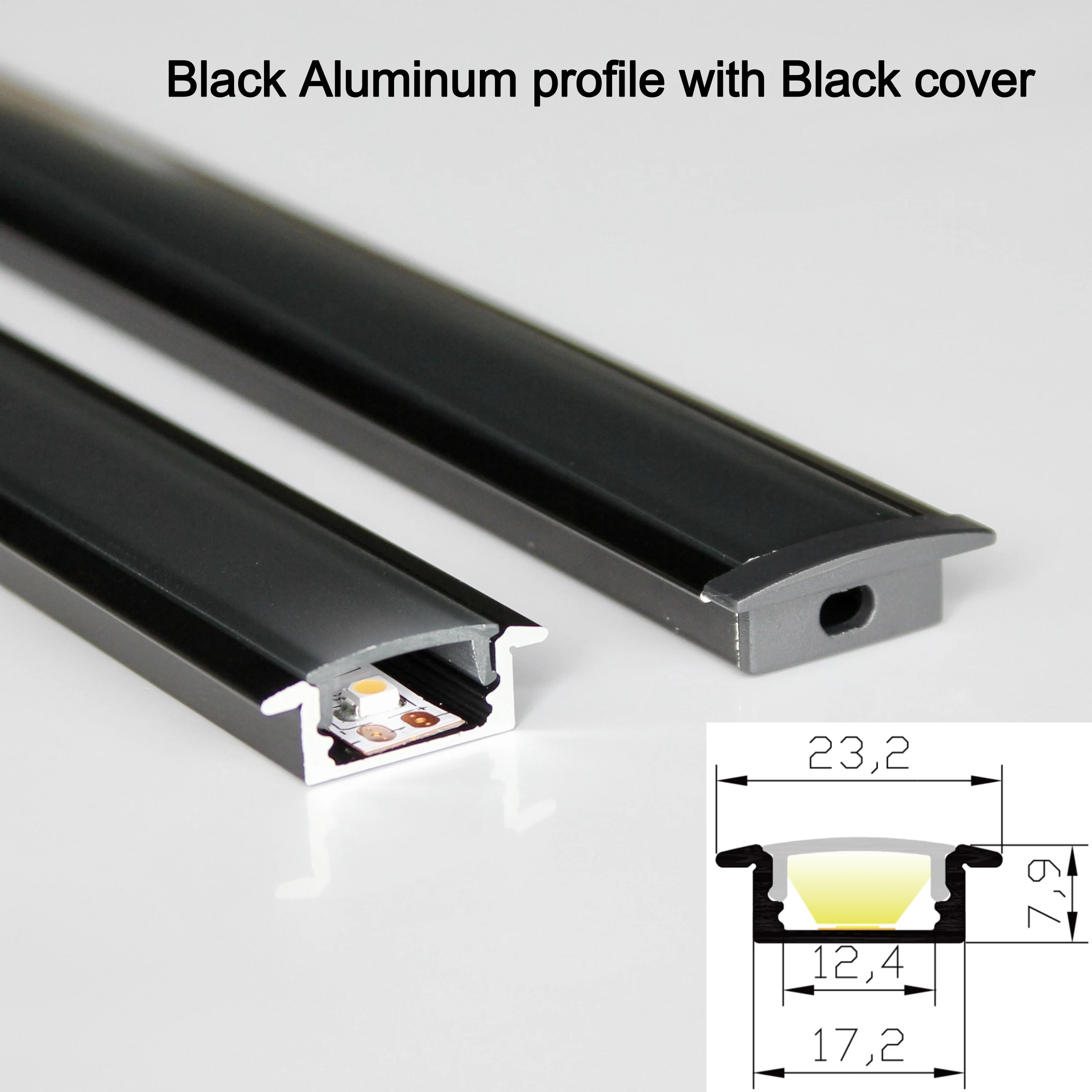 Imagem -04 - Muito 2m por Peça Perfil de Alumínio Preto para a Luz de Tira do Diodo Emissor de Luz com Capa Preta ou Cobertura Difusa Leitosa 40m 20 Peças