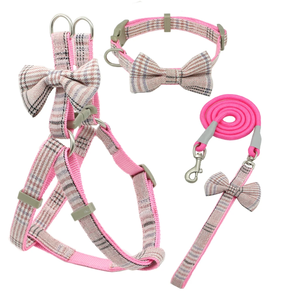 Soft Pet Harness and Leash Collar Set, Adjustable Lovely Bow Nylon for Small and Medium Dog, Outdoor Walking, Pet Supplies