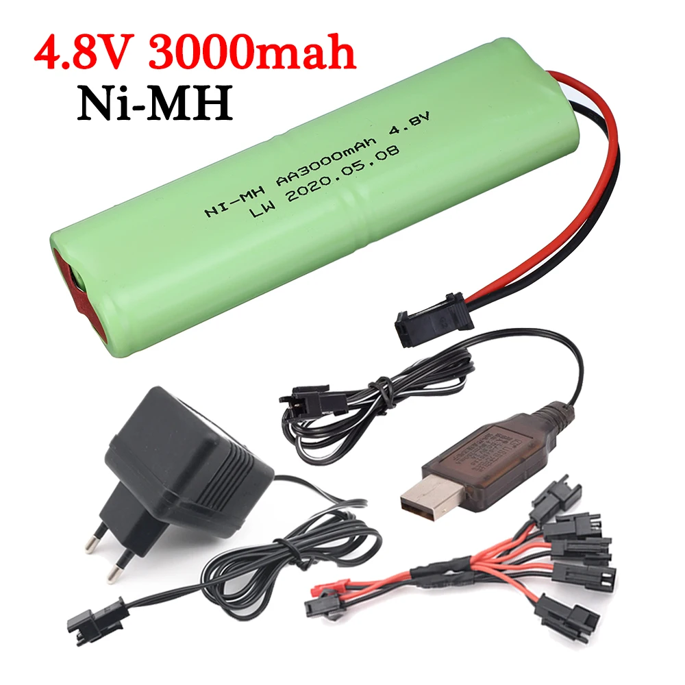 Bateria 4.8v 3000mah nimh + 4.8v carregador para brinquedos rc carros tanques robôs barcos armas ni-mh aa 4.8v bateria recarregável