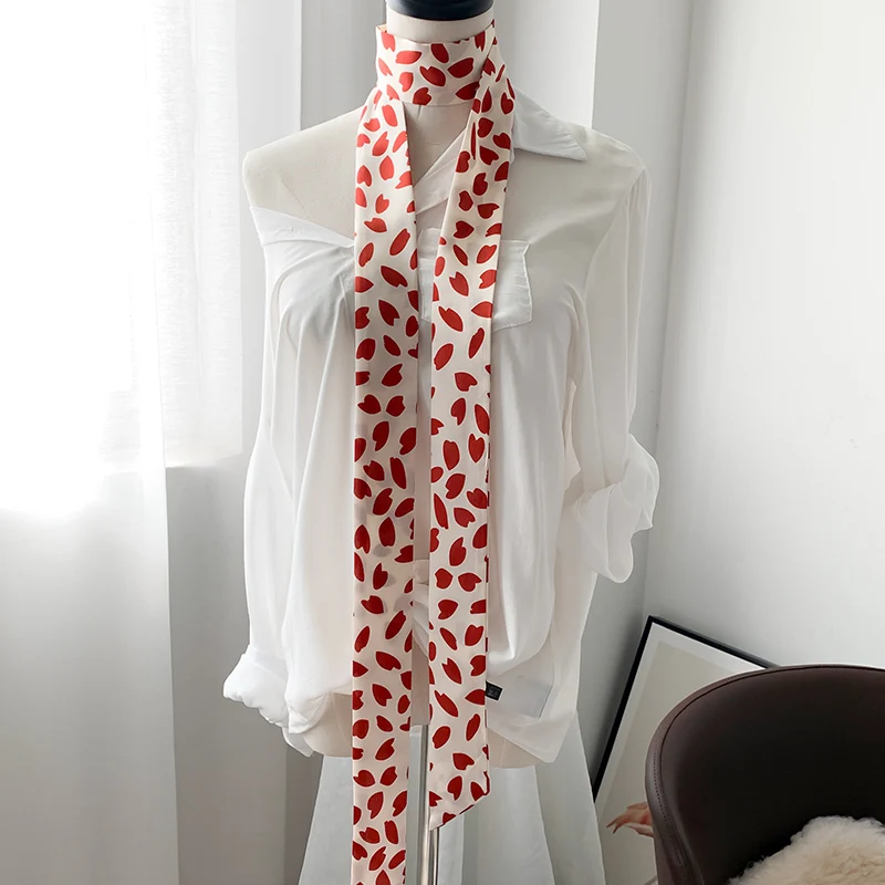 Polka Dot Small Satin Silk Lengthen Scarf Women Narrow Strip Neckerchief Korean All-match Fashion Decorative Bag Belt Hair Bands