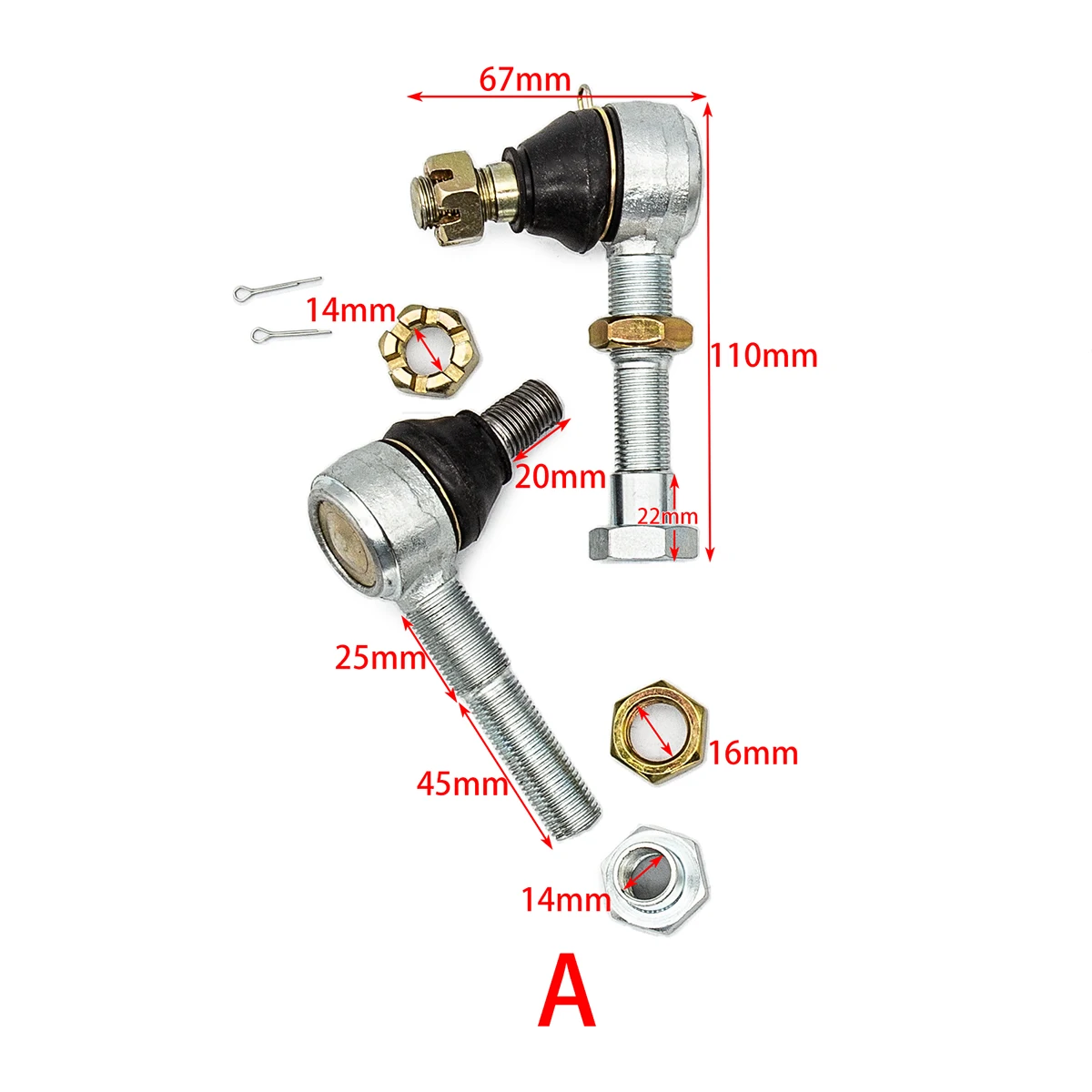 2 pçs mão rosca m16 * m12/m14 parafuso gravata haste extremidade bola conjunta para 150cc 250cc quad atv da bicicleta sujeira ir kart dune buggy