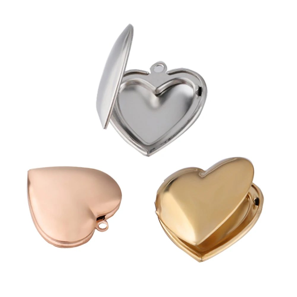 5pc Mirror Polished Stainless Steel Heart Photo Frame Locket Pendant 3 Colors For DIY Charms Jewelry Making Gift 22.6 * 25mm