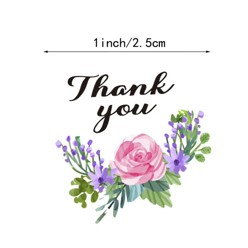 50pcs 1\'\' Paper Hand Made stickers Round Floral Thank You Stickers  for Baking Envelope Business Seal Labels Stationery Sticker