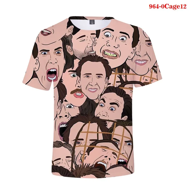 Men Clothing 3D Print Funny Actor Nicolas Cage Men's T-shirt Full Many Faces Printed T Shirt Women Casual Summer Short Sleeve