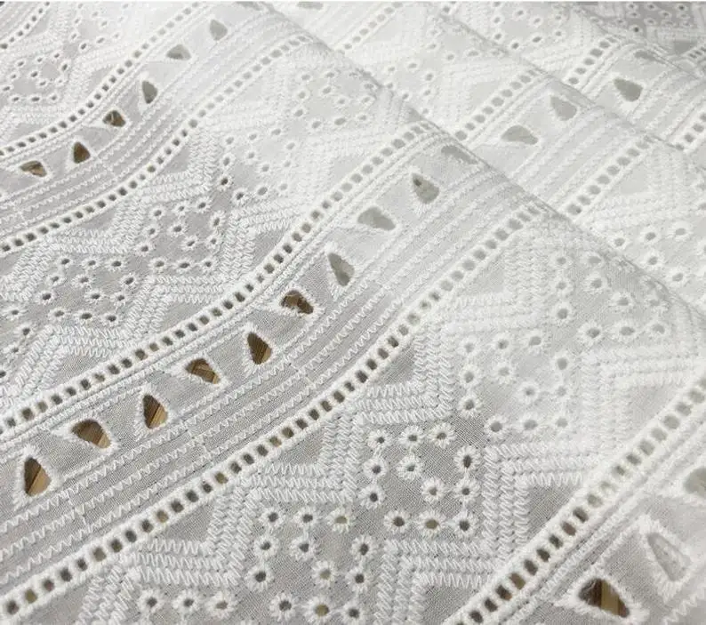 hollowed out cotton lace fabric, eyelet dress fabric, lace fabric by the yard