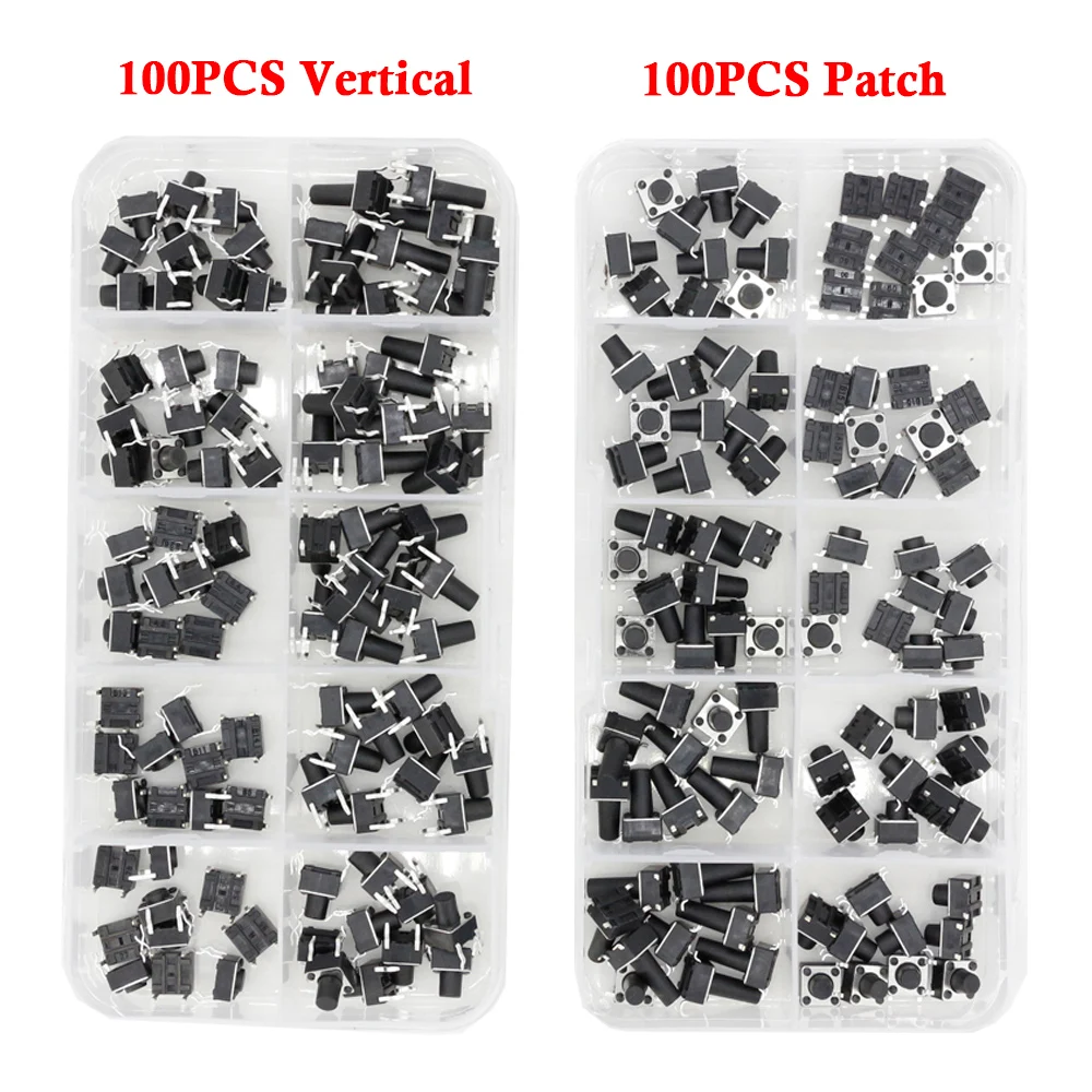 100 PCS 10 modeli 6*6 przełącznik taktowy dotykowy zestaw przełączników przyciskowych wysokość: 4,1 5 ~ 12 MM DIP 4P mikroprzełącznik 6x6 przełącznik kluczykowy