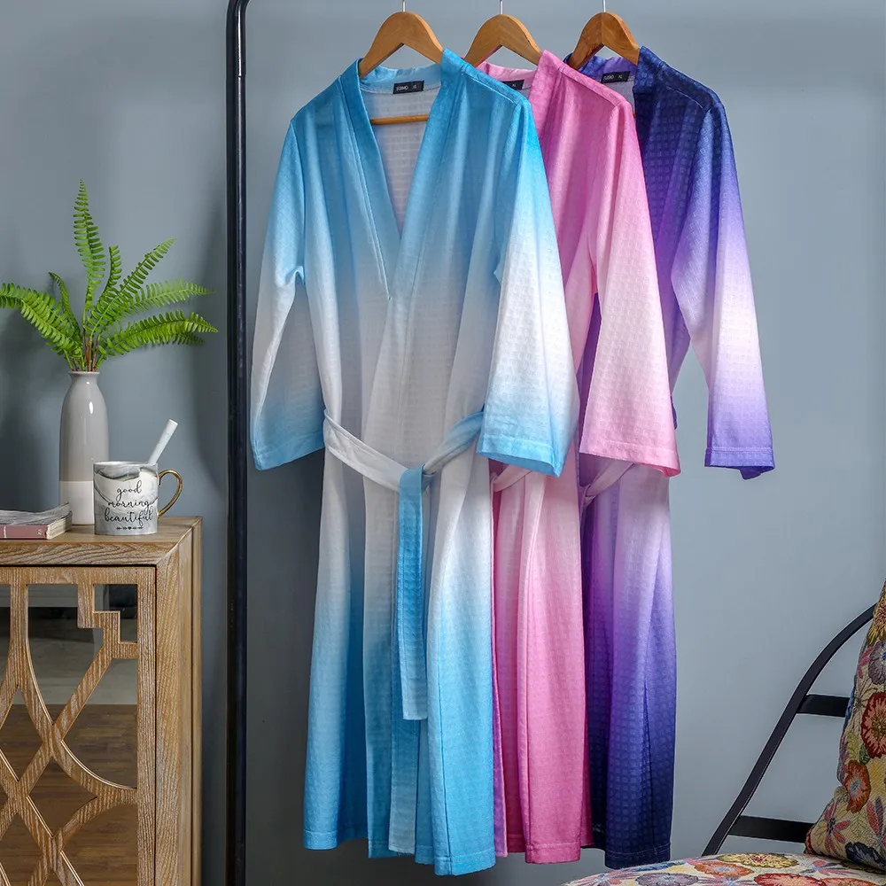 New Arrival 3XL Waffle Kimono Robe Gown Bathrobe For Man And Women Gradient Nightwear Sleepwear Nightgown Casual Home Lingerie