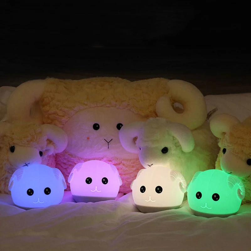 LED Night Light Silicone Lamp USB Touch Sensor Creative 7 Colors Bedroom Beside Atmodphere Table Light Cute Sheep Shape