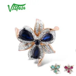 VISTOSO Gold Pendant For Women Genuine 14K 585 Rose Yellow Gold Sparkling Diamond Blue Sapphire Emerald Ruby Fine Jewelry