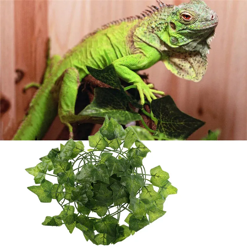 2m Reptile Terrarium Box Artificial Plastic Vine Decoration Lizard Green Leaves Fake Plants Habitat Decor C42