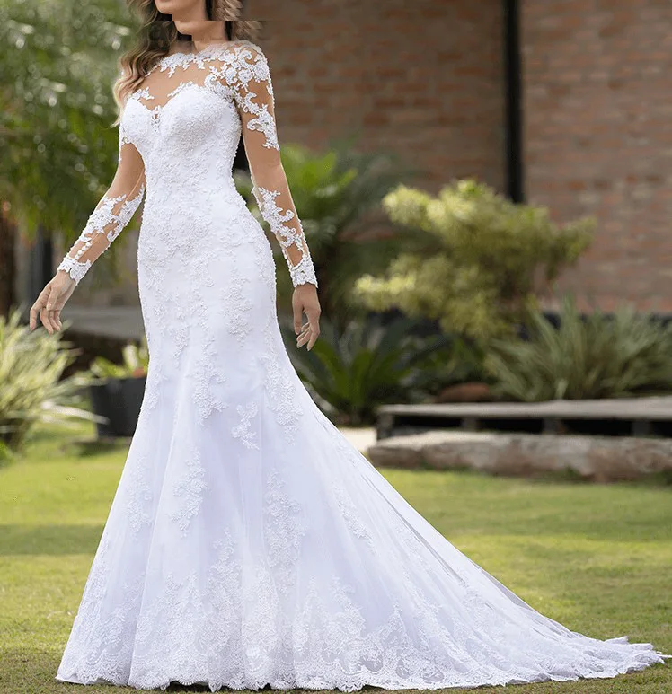

Sexy Off the Shoulder Wedding Dresses Tulle Appliques Long Sleeve Custom Made Puffy Bridal Gown Plus Size White Bride Dress