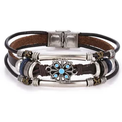 IFMIA Vintage Flower Bracelets & Bangle Boho Multiple Layers Leather Bracelet 2019 For Women Man Wrap Female Punk Jewelry Gifts