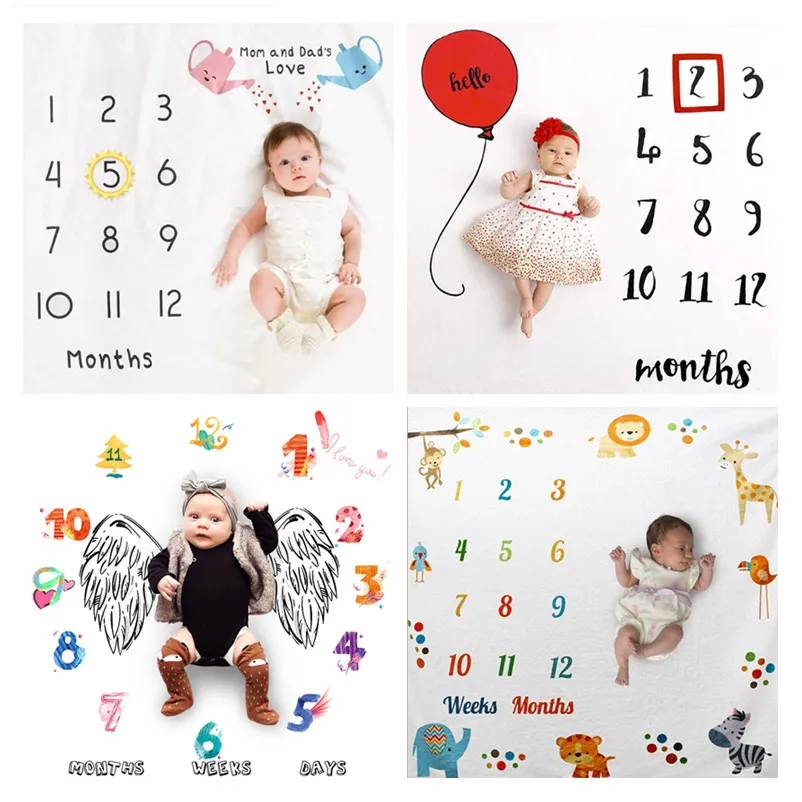 Newborn Photography Mats Cartoon Infant Baby Milestone Photo Props Background Blankets Backdrop Cloth Calendar Accessories 2021