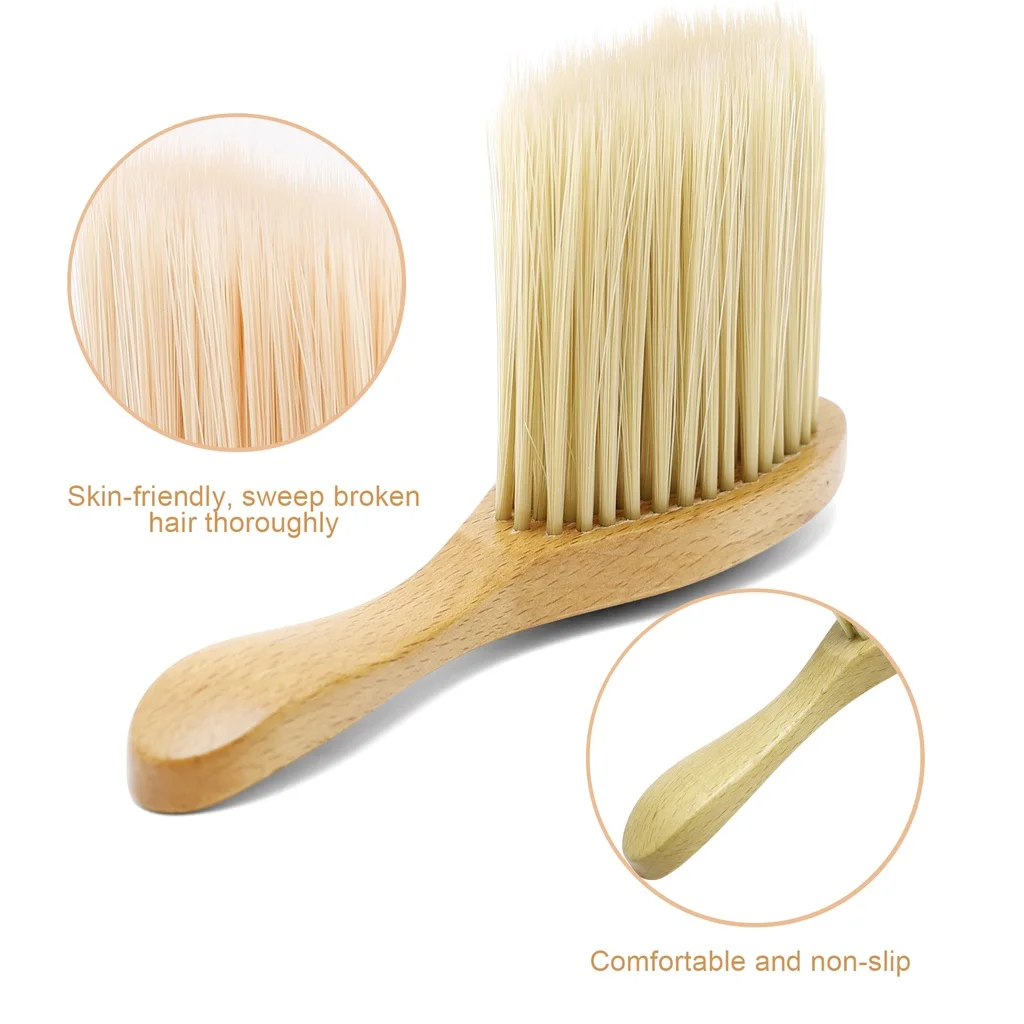 Brosse à cheveux en bois pour barbier, plumeau, fibres souples, brosse à cheveux pour le cou, coiffure professionnelle, outil de maquillage