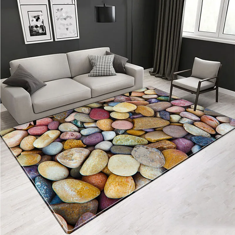 Creative colour pebbles 3D printing Carpets for Living Room Bedroom Area Rugs Hallway Decor Soft Carpet Home Anti-slip Floor Mat