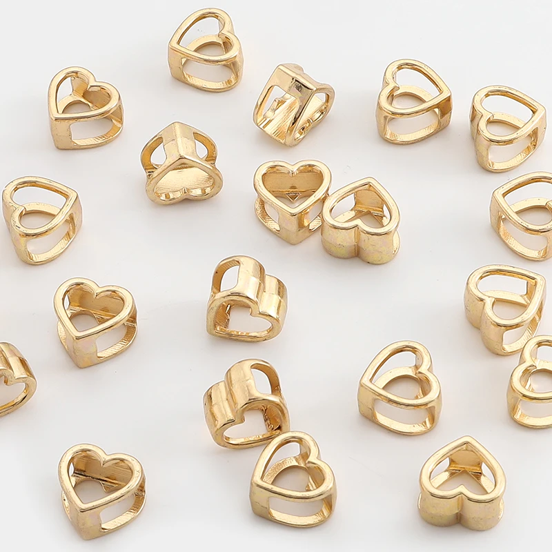 10PCS Hollow Heart Shape Beads Slider Spacer Metal Spacers Charms for Leather Cord Jewelry Making DIY Bracelet Craft Accessories