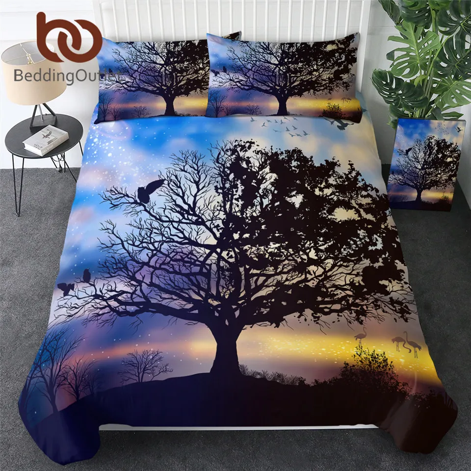 

BeddingOutlet Tree Bedding Set Night Sky Duvet Cover King Size Nightfall Home Decoration Flamingo Bedclothes Modern Bedspread