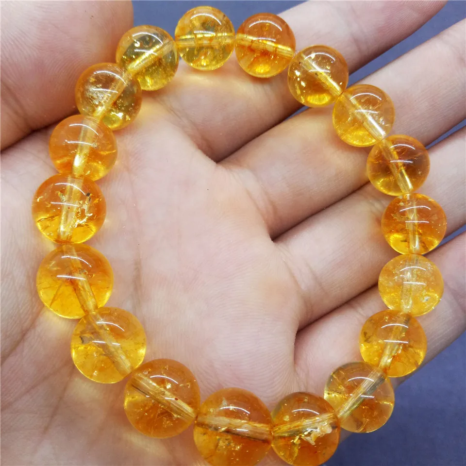 Natural Stone Crack Citrine Beads Bracelet Safronite Yellow Quartz Charm