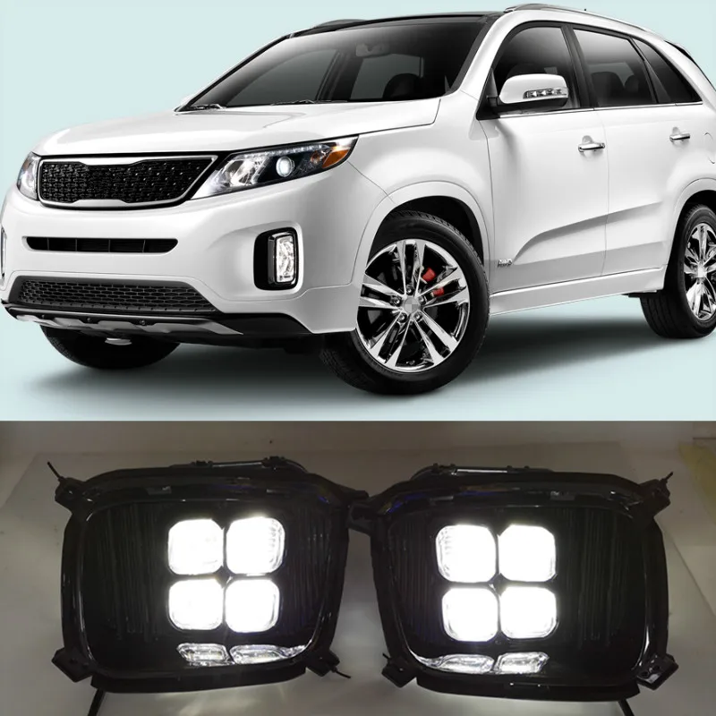 2pcs LED For KIA Sorento 2013 2014 DRL Daytime Running Light Daylight Waterproof fog lamp Cover car Styling lights