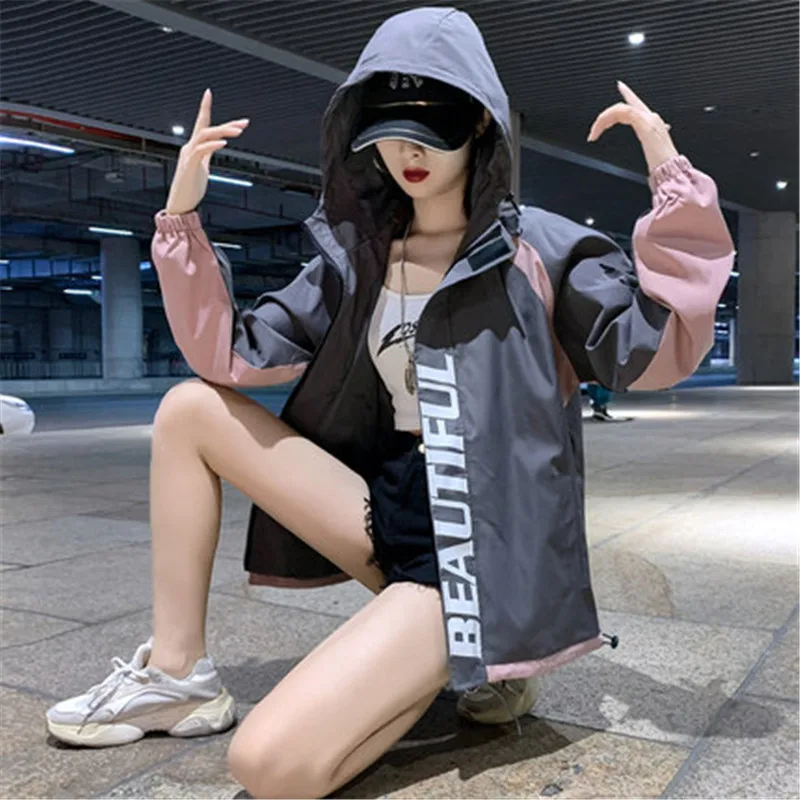 

2022 Spring Autumn new tooling Jacket Female Windbreaker Loose bf Jackets Women's Clothing student Korean Hooded Outerwear M377