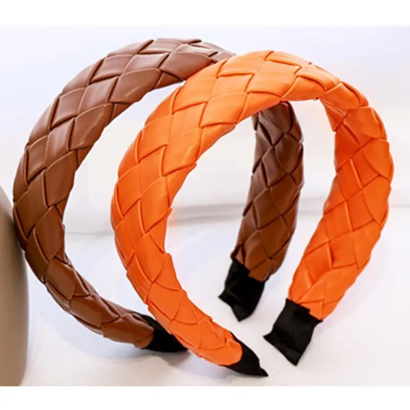 

Handmade Weaving PU Leather Wide Headband for Women Autumn/Winter Headdress Adults Outdoor Head Band Women Hair Accessories Hoop