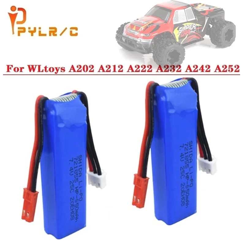 2PCS/4PCS 7,4 V 650mAh Lipo Batterie für WLtoys A202 A212 A222 A232 A242 A252 4WD RC Auto 7,4 V 721855 2S für RC auto ersatzteile