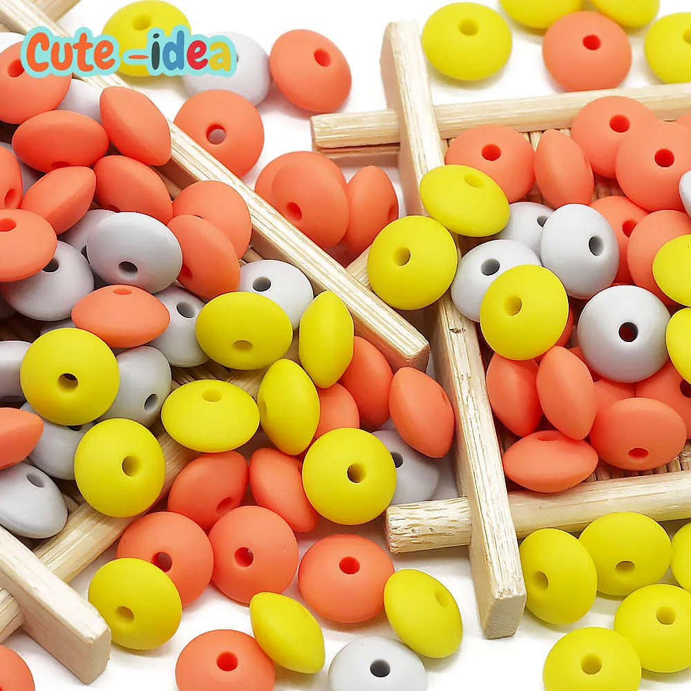 Cute-idea Silicone Lentil Beads 12mm 100pcs DIY baby teething Nursing Pacifier chain toys Accessories Baby goods  Food Grade