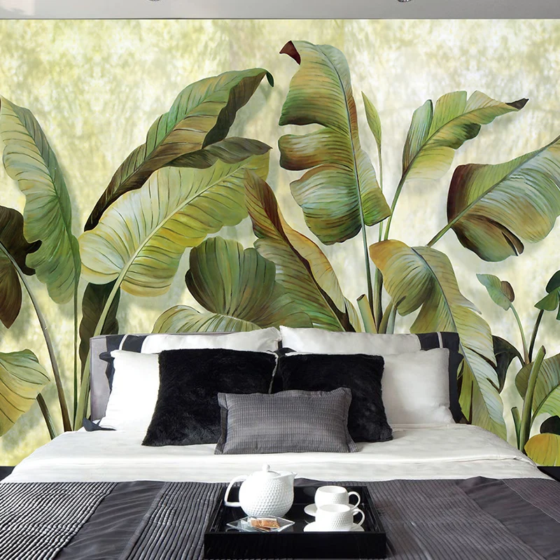 

Custom Mural Wallpaper Southeast Asian Tropical Green Banana Leaf Photo Wall Bedroom Living Room Background Home Decor Wallpaper