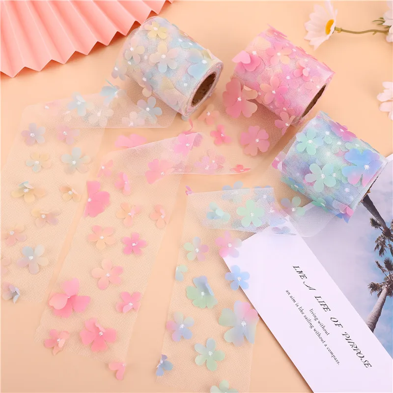 8/10/12CM 10Yards/roll Gradient Colorful Flower Tulle Roll Organza Ribbon Party Supplies DIY Hair Bows Handmade Materials