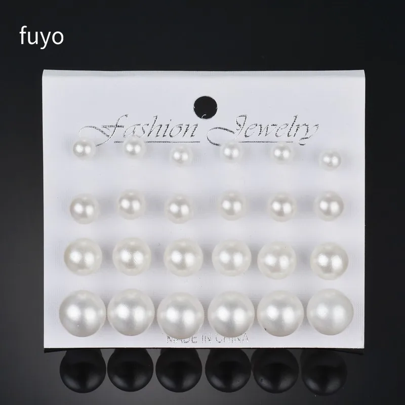 Hot 12 pairs/set White Simulated Pearl Earrings Set For Women Wedding Bride Ball Stud Earrings Bijouteria brincos Bijoux Jewelry