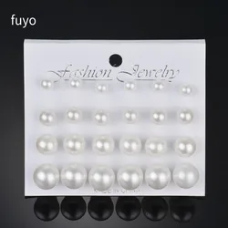 Hot 12 pairs/set White Simulated Pearl Earrings Set For Women Wedding Bride Ball Stud Earrings Bijouteria brincos Bijoux Jewelry