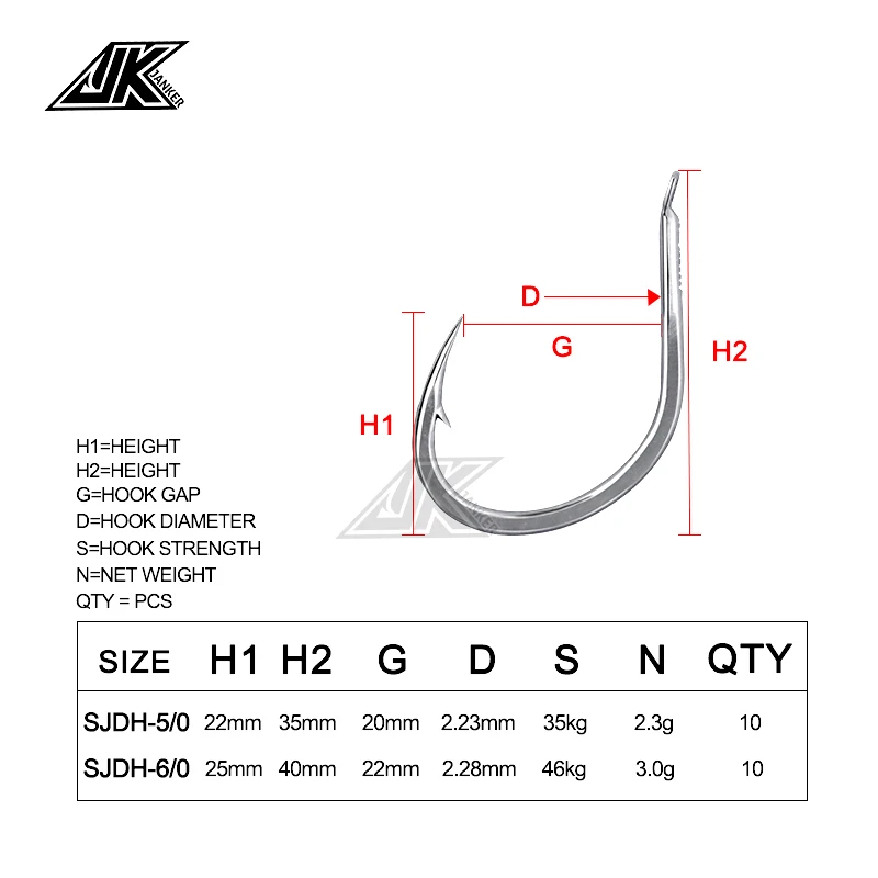 JK 50pcs fishing hook set 5/0 6/0 High carbon steel equipment for fisherman demon slow jigging hook sea tuna Shore Jigging