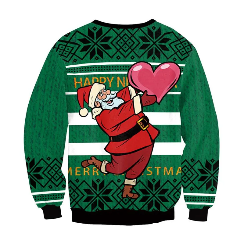 Men Women New Year Eve Xmas Sweatshirt 3D Funny Print Holiday Party Jumper Tops Unisex Pullover Santa Ugly Christmas Sweater