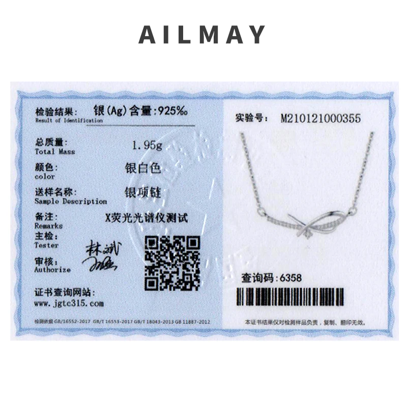 Ailmay 925 Sterling Silver Simple Fashionc Shining CZ Geometric Design Pendant Necklace For Women Wedding Engagement Jewelry