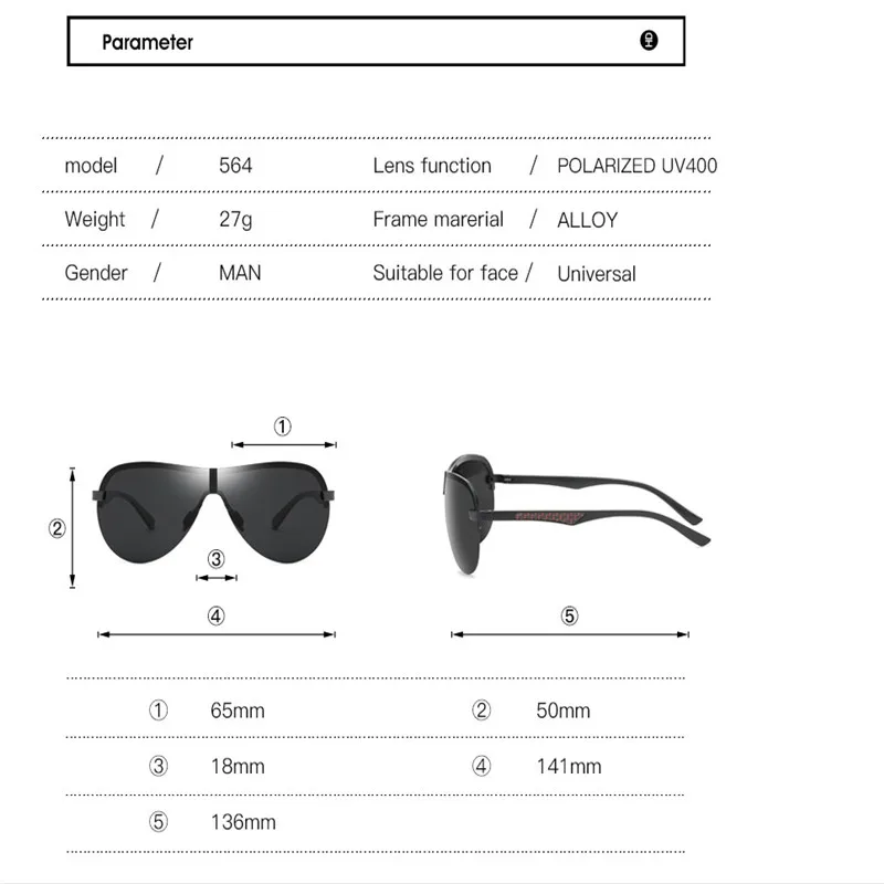 BLUEMOKY Male Rimless Siamese Sunglasses for Men Polarized UV400 Pilot Sun Glasses for Men Polarized Sports Eyewear