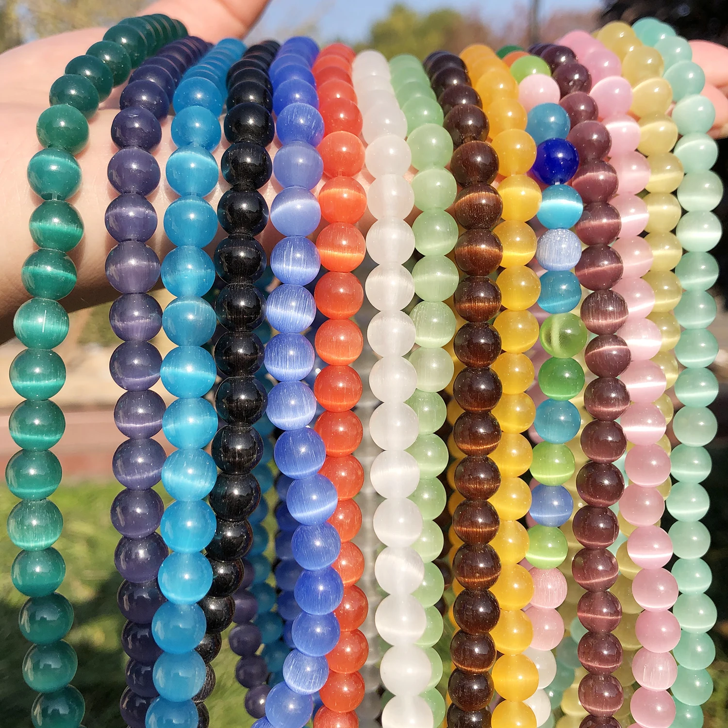 4-12mm Natural Pink White Blue Cat Eye Beads Hight Quality Round Loose Beads For Jewelry Making Moon Stone DIY Bracelet 15inches - Image 3