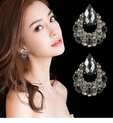 2021Korean Fashion Black Crystal Rhinestone Hollow Drop Earrings Drop Rhinestone Fashion Stud Earrings Women's Jewelry