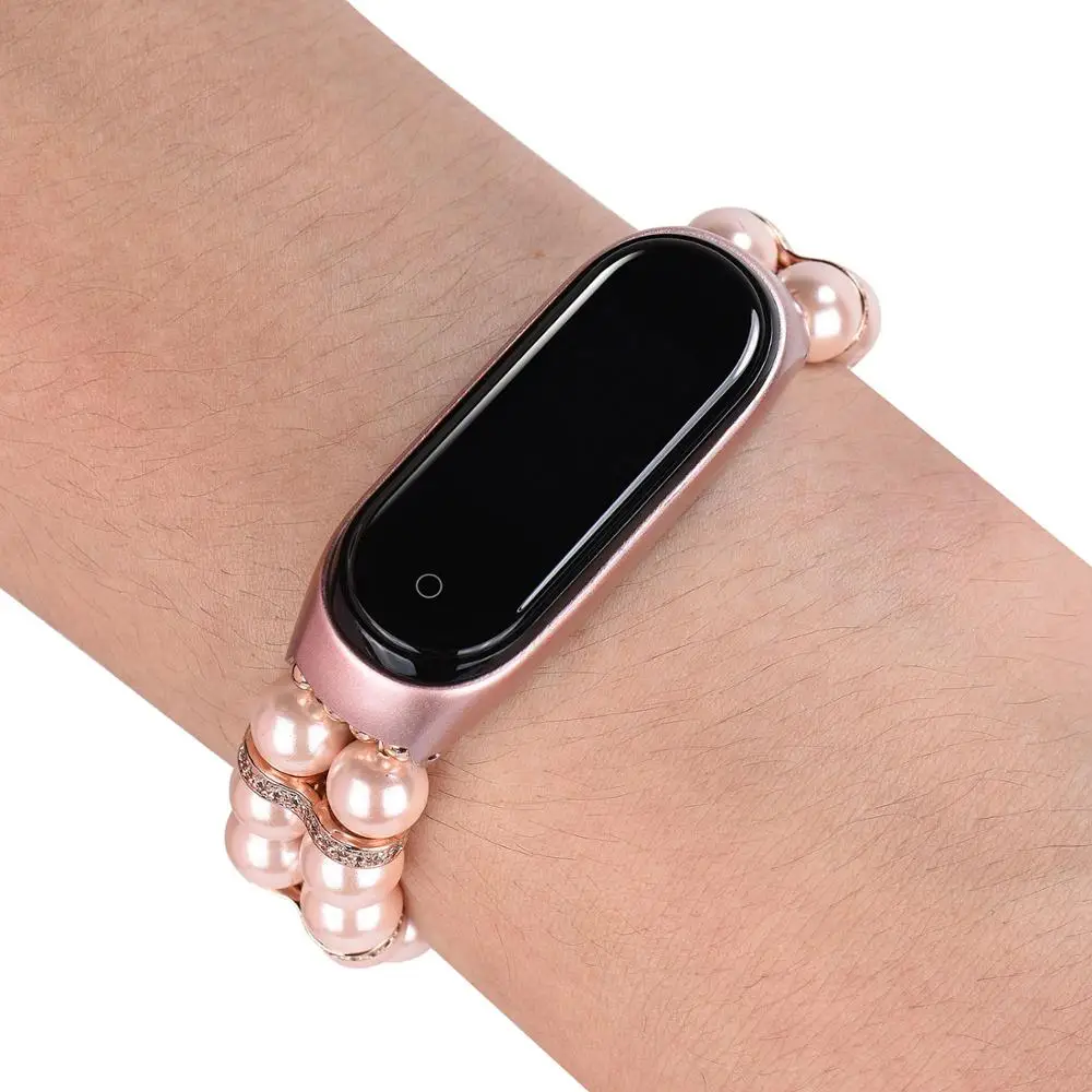 Luxury Bracelet for Xiaomi Mi Band 7 6 4 5 Beads Elastic Jewelry Watchband Strap for Xiaomi Band Mi7 Handmade Pearl for Woman