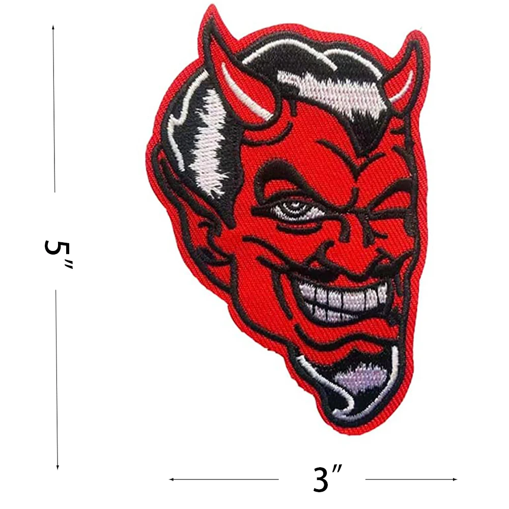 Red Devil Embroidered Patch Satanic Evil Satan Iron on Sew on Emblem for Jackets Backpacks Jeans and Clothes Badge