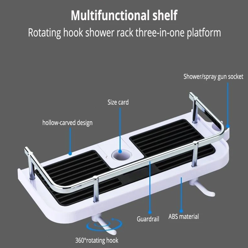 Bathroom Shower Storage Rack Organizer Pole Shelves Shampoo Tray Stand Single Tier No Drilling Lifting Rod Shower Head Holder