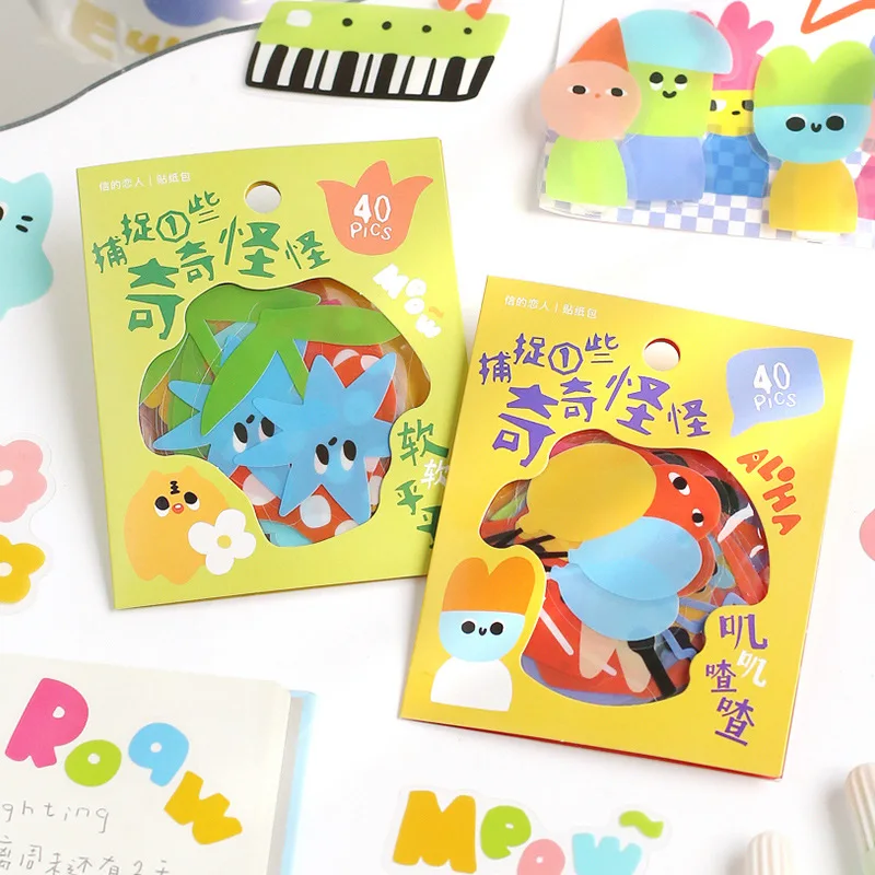 40Pcs Funny Creatures Big Sticker Pack Ins Hand Account Material Decoration Stickers Scrapbooking Planner Diary Art