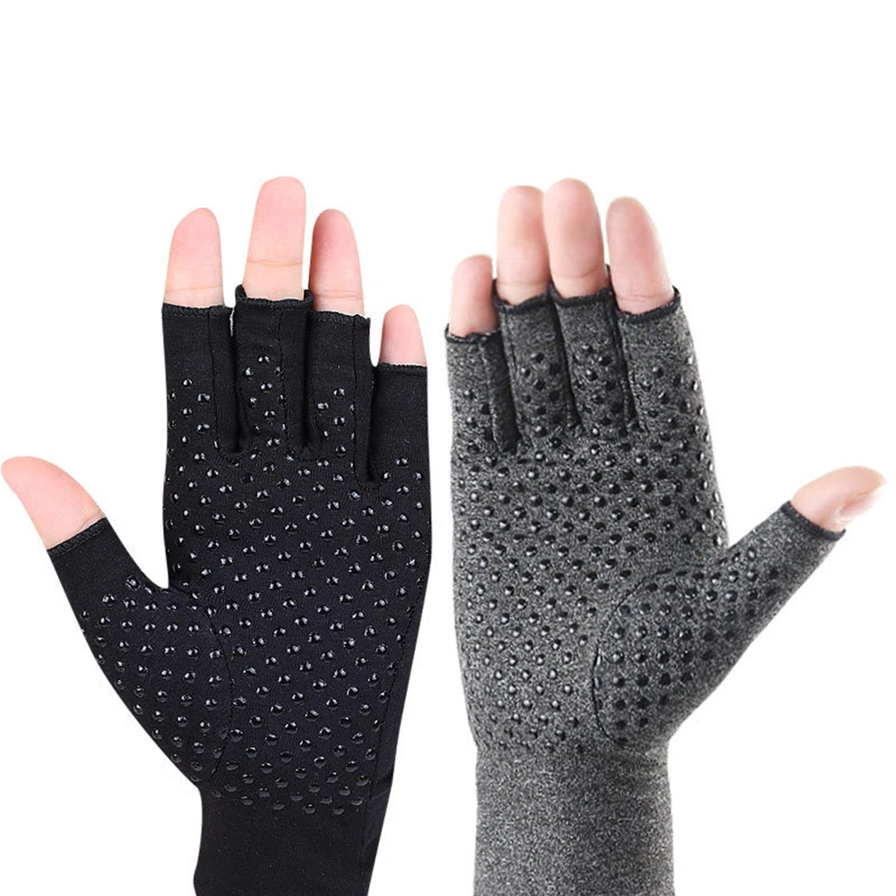 Warm Pressure Gloves Half-finger Mitten with Touch Screen Non-slip Silicone Mittens Compression Hand Gloves for Osteoarthritis